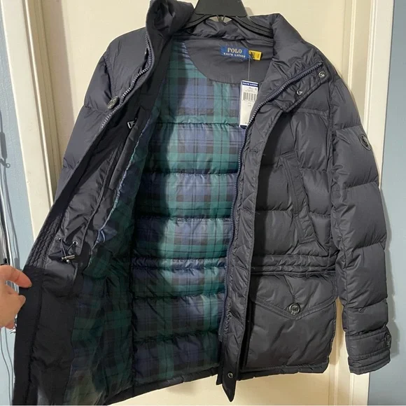 POLO RALPH LAUREN MENS DOWN FILL REMOVABLE FAUX FUR HOODIE JACKET SIZE: L